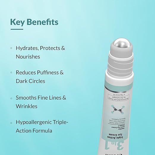 Fixderma Under Eye Cream Roll on with Peptides, Green Tea Extract & Vitamin E | Reduces Dark Circles, Puffiness, Wrinkles & Fine Lines | Triple Action | for Men & Women | 15g