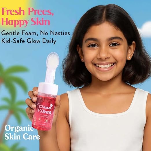 Whimsy Beauty Foaming Face Wash for Kids | Gentle Daily Cleanser with Aloe Vera, Strawberry and Vitamin B3 | Tear Free, Non Drying | Dermatologist Tested | Safe for Sensitive Skin | 4 to16 Years | 100 ml