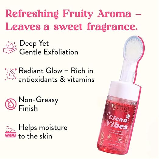 Whimsy Beauty Foaming Face Wash for Kids | Gentle Daily Cleanser with Aloe Vera, Strawberry and Vitamin B3 | Tear Free, Non Drying | Dermatologist Tested | Safe for Sensitive Skin | 4 to16 Years | 100 ml
