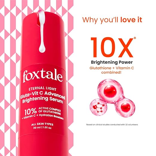 Foxtale 10% Vitamin C + Glutathione Complex Serum, Brightens skin in 3 days, Fades melasma & dark spots, Evens Skin tone, Gentle & Non-irritating, For All Skin types, Men & Women