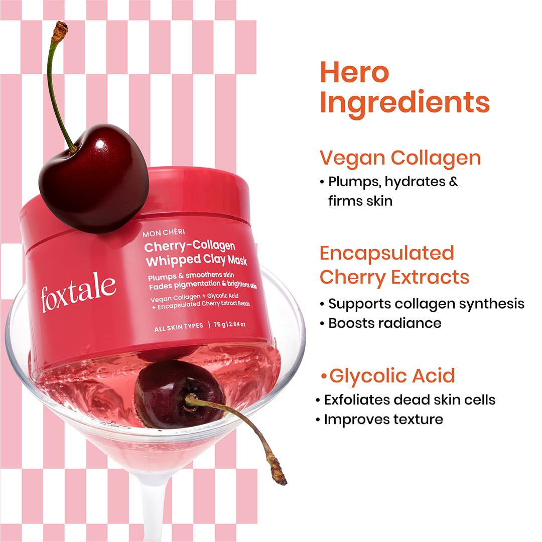 Foxtale Cherry-Collagen Clay Mask - Plumps, Hydrates, Firms & Brightens Skin (75g)
