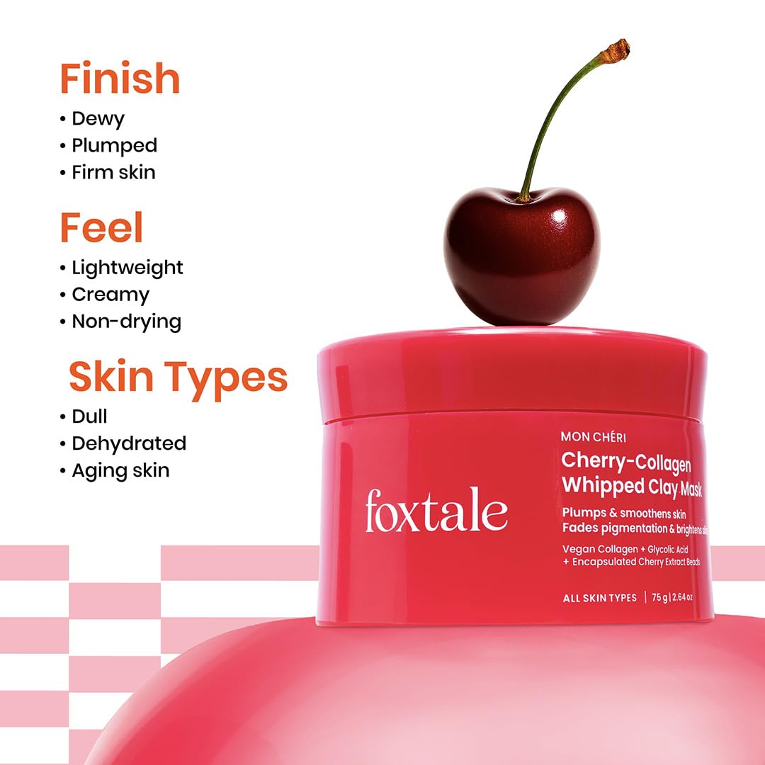 Foxtale Cherry-Collagen Clay Mask - Plumps, Hydrates, Firms & Brightens Skin (75g)