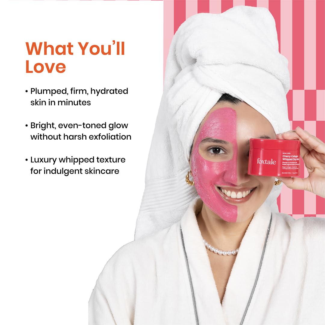 Foxtale Cherry-Collagen Clay Mask - Plumps, Hydrates, Firms & Brightens Skin (75g)