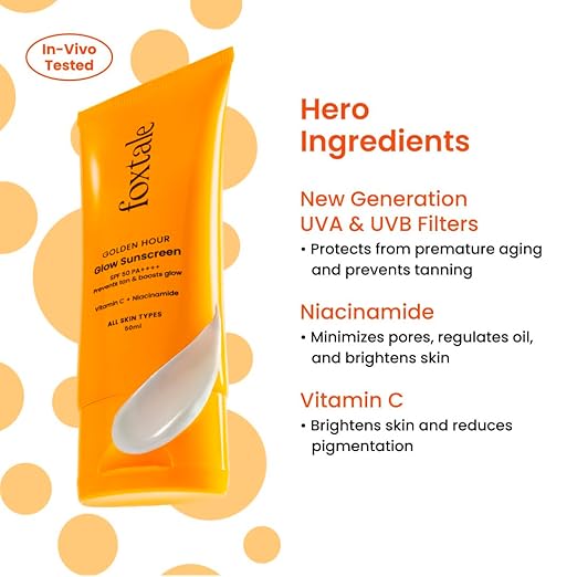 Foxtale Glow Sunscreen SPF 50 PA++++ with Vitamin C & Niacinamide