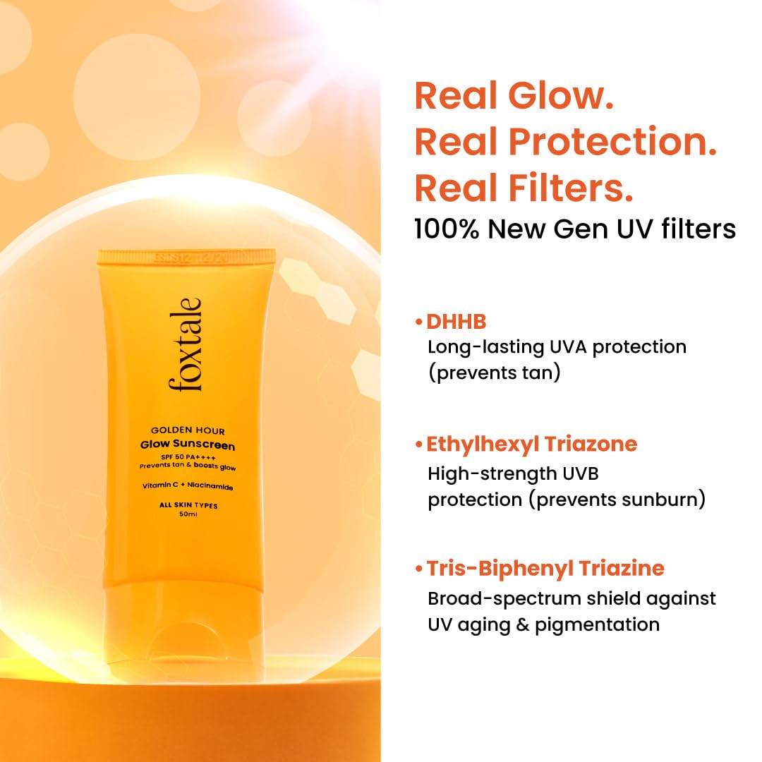 Foxtale Glow Sunscreen SPF 50 PA++++ with Vitamin C & Niacinamide