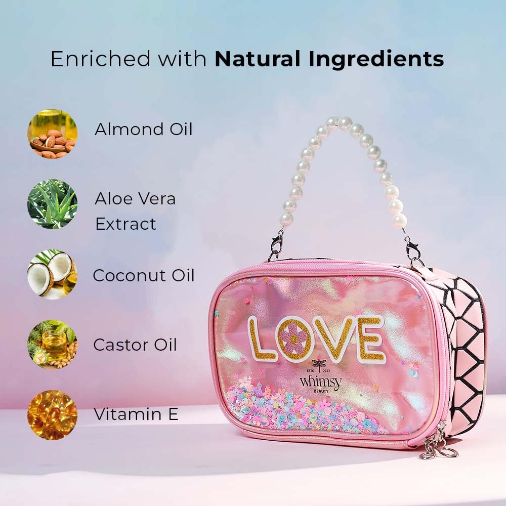 Whimsy Beauty Glam-On Beauty Kit | Safe Beauty Set for Girls & Teens | Lip Balm, Lip Jelly, Eyeliner & Eye Shadow Palette