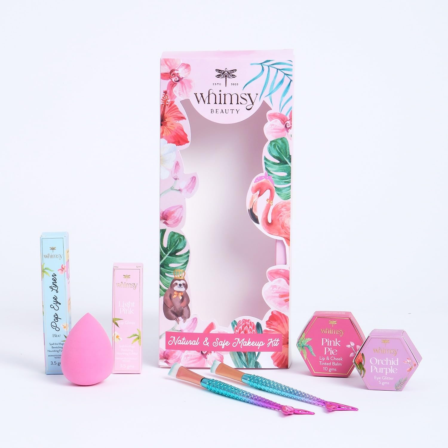 Whimsy Beauty Organic & Safe Glow-Up Makeup Kit for Girls & Teens| Safe, Non-Toxic Beauty Set for Girls & Teens | Eye Glitter, Lip Cheek Tint, Lip Gloss,Eye Liner and Mermaid Brushes