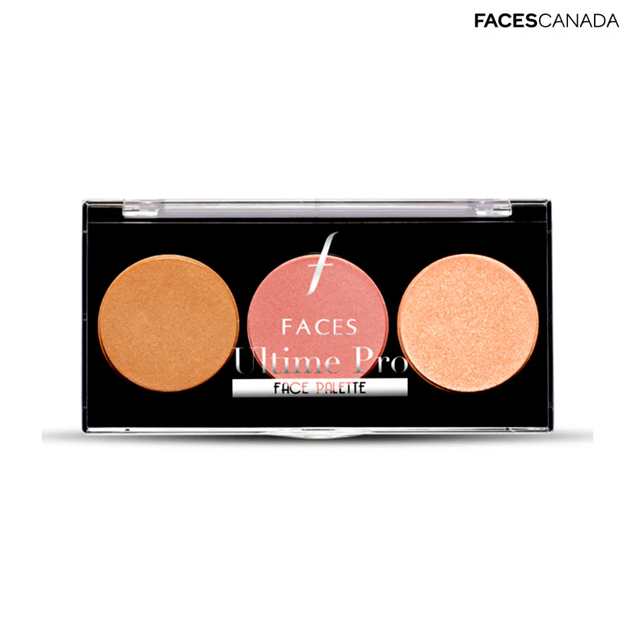 FACES CANADA Ultime Pro Face Palette - Fresh 01, 12g | 3-in-1 Bronzer + Highlighter + Blush | Lightweight Long Lasting Luminous Glow | Flawless Shimmer Finish | Silky Smooth Texture | Easy To Blend