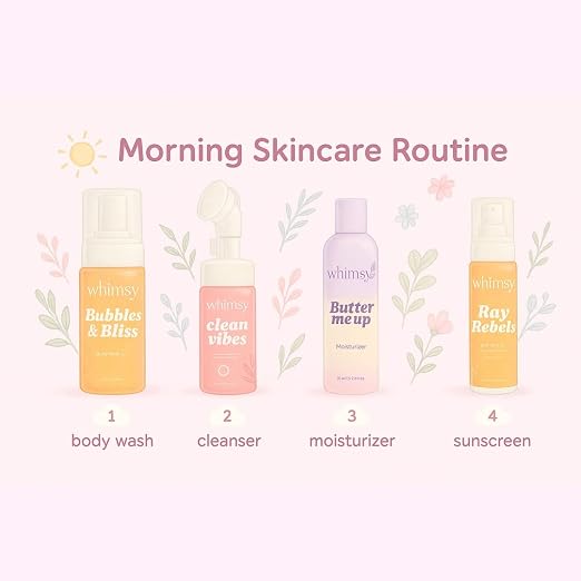 Whimsy Beauty Glow Up Body Care Set  | Foaming Body Wash, Face Wash, Moisturizer & SPF 50 Sunscreen Spray | Gentle Skincare with Aloe Vera, Shea Butter & Vitamin E | 4 to 16 Years |