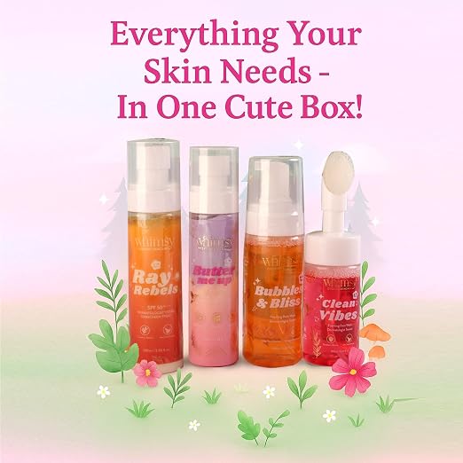 Whimsy Beauty Glow Up Body Care Set  | Foaming Body Wash, Face Wash, Moisturizer & SPF 50 Sunscreen Spray | Gentle Skincare with Aloe Vera, Shea Butter & Vitamin E | 4 to 16 Years |