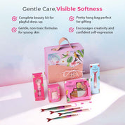 Whimsy Beauty Pretty Hang Bag Beauty Kit | Non-Toxic Beauty Set for Kids & Pre-Teens |Lip Gloss, Lip Tint, Eyeliner, Eyeshadow Palette, Mermaid Brushes & Puff Blender |Vegan & Cruelty-Free