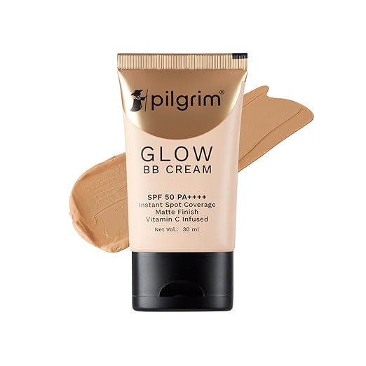 Pilgrim Beige Glow 3-In-1 Natural Bb Cream Medium Coverage For All Skin Types Spf 50 Pa++++ With Niacinamide, Hyaluronic Acid & Vit C - 30G,