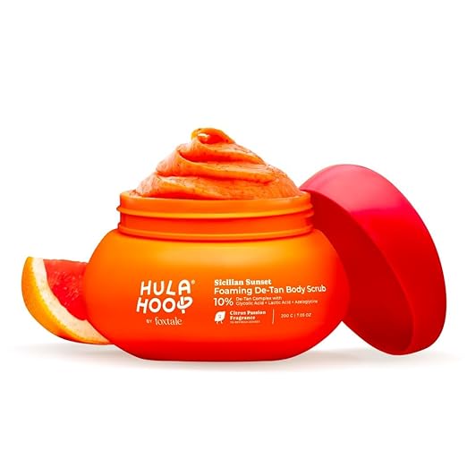 Foxtale Hula Hoop Foaming 10% De-Tan Body Scrub by Foxtale | Tan Removal & Soft-Smooth Skin | 5% Glycolic Acid, Lactic Acid & Azeloglycine | For Women & Men | All Skin Types | 75g