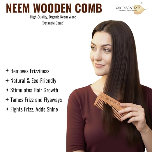 Kacchi Neem Wooden Detangle Comb | Shampoo Comb for Gentle Hair Care Pack of 1 (ORO-009)