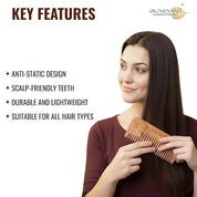 Kacchi Neem Wooden Detangle Comb | Shampoo Comb for Gentle Hair Care Pack of 1 (ORO-009)