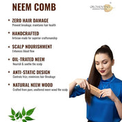 Kacchi Neem Wooden Detangle Comb | Shampoo Comb for Gentle Hair Care Pack of 1 (ORO-009)