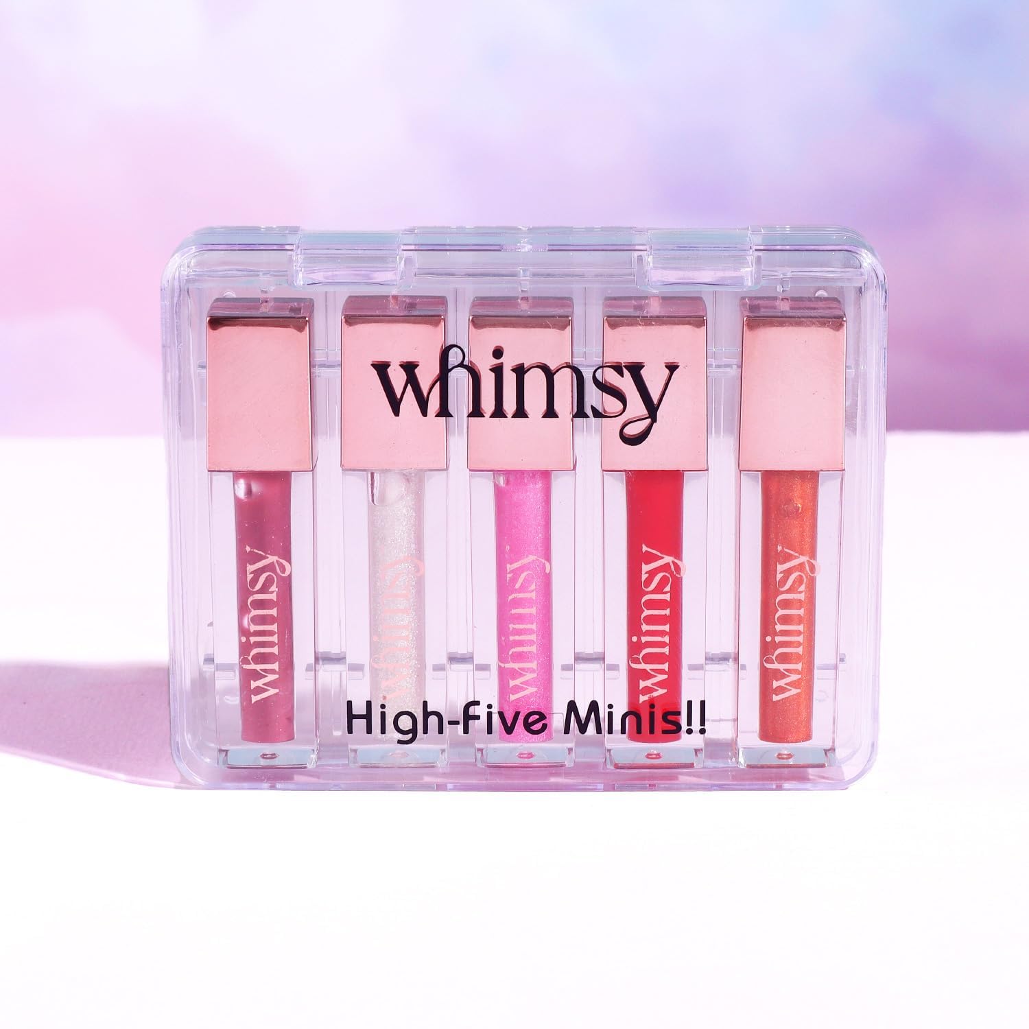 Whimsy Beauty Kids Lip Gloss Set | 5 Moisturizing Lip Glosses with Vitamin E, Shea Butter & Jojoba Oil | Non-Toxic Lip Gloss Kit for Girls, Kids & Pre-Teens | Pretend Play Pack