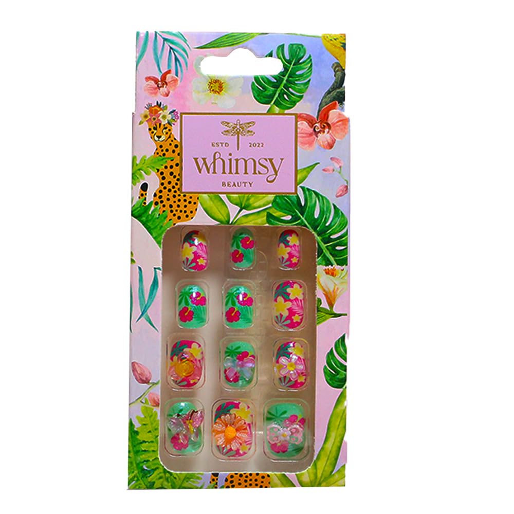 Whimsy Beauty Kids Press-On Nails – Reusable Lightweight & Long-Lasting Design | Easy to Apply & Remove Quick-Fix Nails | 24 Pieces | Ages 4–16 (Floral Design)