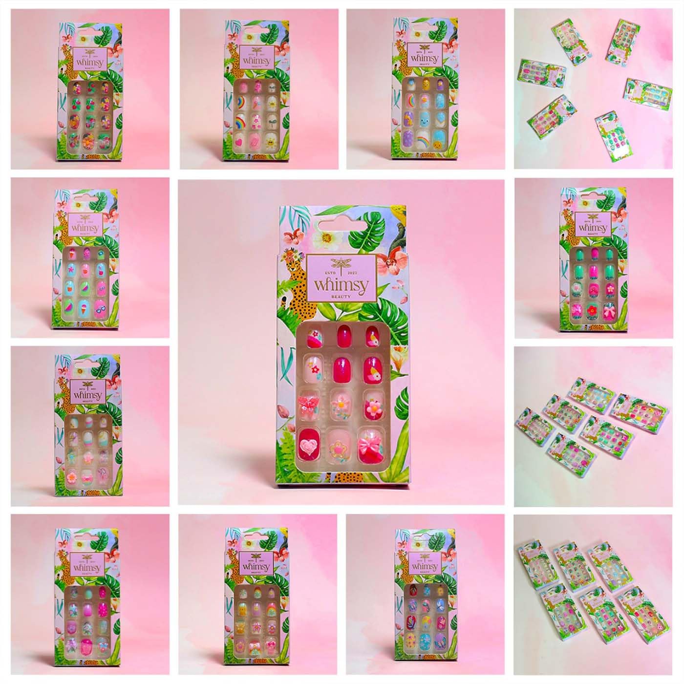 Whimsy Beauty Kids Press-On Nails – Reusable Lightweight & Long-Lasting Design | Easy to Apply & Remove Quick-Fix Nails | 24 Pieces | Ages 4–16 (Floral Design)