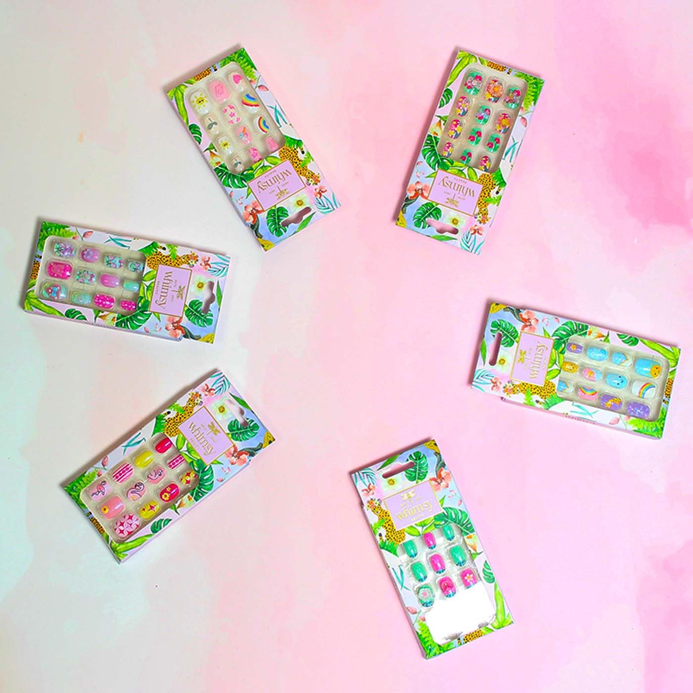 Whimsy Beauty Kids Press-On Nails – Reusable Lightweight & Long-Lasting Design | Easy to Apply & Remove Quick-Fix Nails | 24 Pieces | Ages 4–16 (Floral Design)