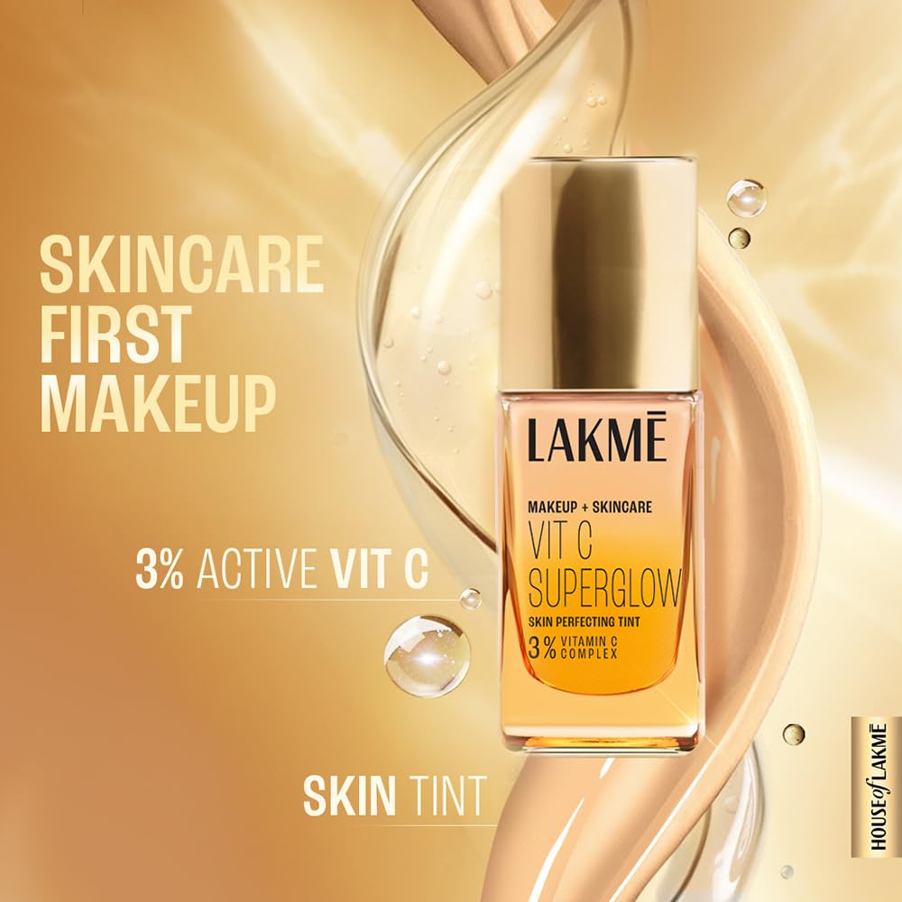LAKMÉ Medium Coverage Natural Liquid For All Skin Makeup+Skincare Vitc Superglow Skin Perfecting Tint