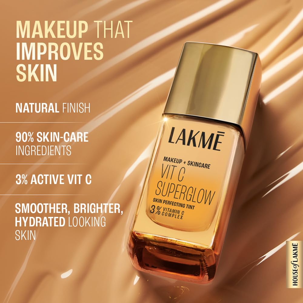 LAKMÉ Medium Coverage Natural Liquid For All Skin Makeup+Skincare Vitc Superglow Skin Perfecting Tint