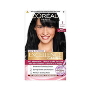 L'Oreal Paris Excellence Creme Triple Care No Ammonia Long-lasting Hair Color, 100% Grey Coverage, Powered by Pro-keratin and French Rose Oil, Shade Black 1, 72ml+100g