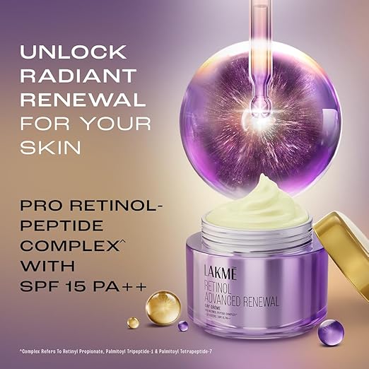Lakme Retinol Advanced Renewal Day Creme Pro-Retinol Peptide Complex + UV Filters & SPF 15 PA++ 50G