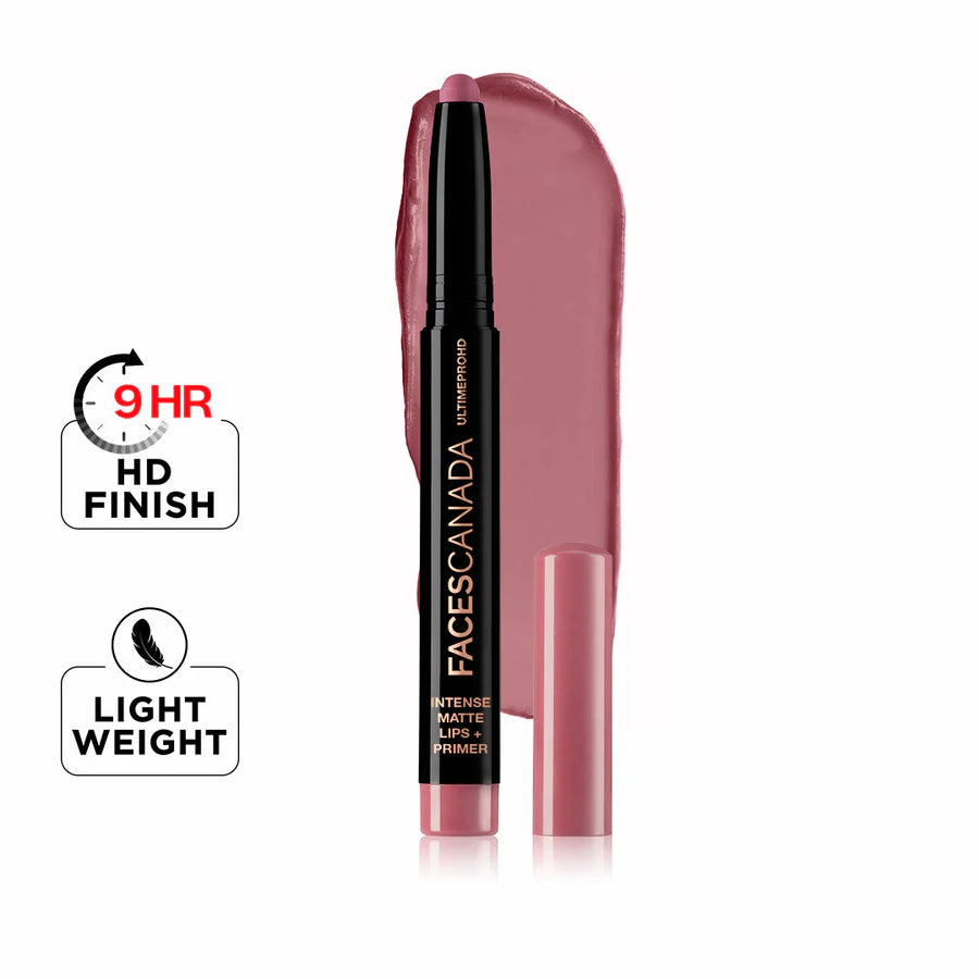 FACES CANADA Ultime Pro HD Intense Matte Lipstick + Primer , 1.4g | 9HR Long Stay | Flawless HD Matte Finish | Intense Color | Lightweight | Smooth Glide | Primer Infused