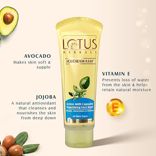 Lotus Herbals Jojoba Face Wash, Active Milli Capsules, 120g