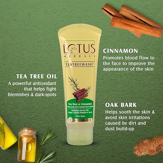 Lotus Herbals Tea Tree and Cinnamon Anti-Acne Oil Control Face Wash-120g