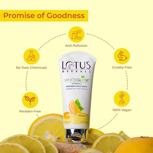 Lotus Herbals WhiteGlow Vitamin C Radiance Face Wash | For Dark Spots & Dull Skin | Anti- Pollution | 100g
