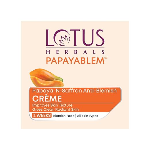 Lotus Papayablem Cream, Papaya-N-Saffron Anti Blemish, 50g