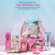 Whimsy Beauty Love Vanity Beauty Kit | Non Toxic Beauty Set for Kids & Pre-Teens | Eyeshadow Palette, Eyeliner, Lip Tint, Lip Gloss, Press-On Nails, Nail Stickers, Brushes & Puff Blender