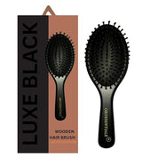 Bamboo Hair Brush LUXE Black, Wooden Bristles,Matte Finish, 100% Anti-Static, Anti-Frizz