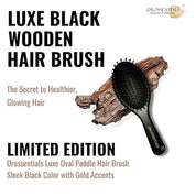 Bamboo Hair Brush LUXE Black, Wooden Bristles,Matte Finish, 100% Anti-Static, Anti-Frizz