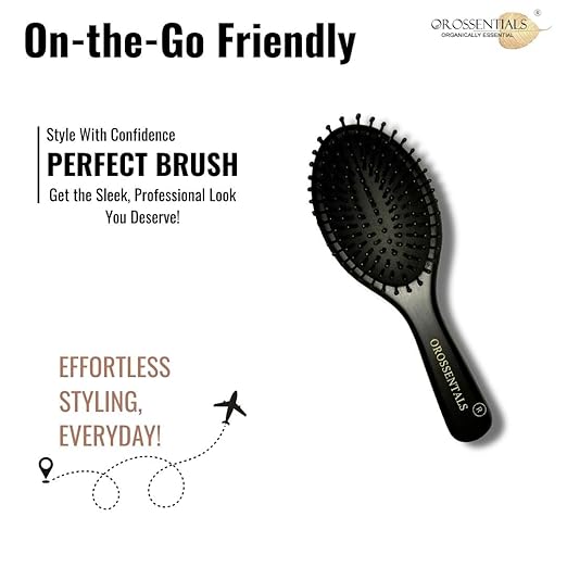 Bamboo Hair Brush LUXE Black, Wooden Bristles,Matte Finish, 100% Anti-Static, Anti-Frizz