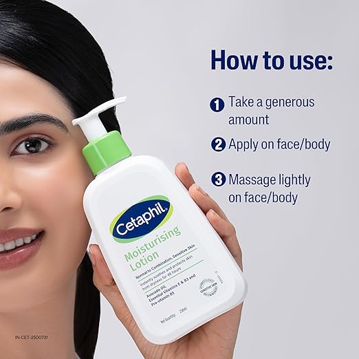 Cetaphil Moisturising Lotion 118 ml for Dry to Normal & Sensitive Skin | 48H Hydration with Niacinamide, Panthenol & Glycerin | Fragrance-Free, Non-Greasy, Dermatologist Recommended, For Face and Body