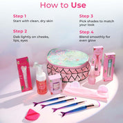 Whimsy Beauty Glow Magic Beauty Kit | Safe Beauty Set for Girls & Teens | Eyeliner, Lip Tint, Lip Jelly, Lip Gloss, Face Wash & Body Mist