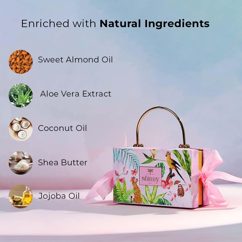 Whimsy Beauty Magical Clutch Beauty Kit | Safe, Non-Toxic Beauty Set for Kids & Pre-Teens |Eye Shadow Palette, Lip Tint, Lip Gloss, Press-On Nails & Puff Blender | Vegan & Cruelty-Free
