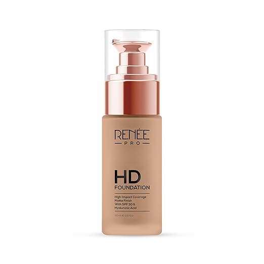 RENEE PRO HD Full Coverage Liquid All Skin Type Foundation - Ceder, Seamless HD Coverage with Matte Finish | SPF30 | Weightless & Long Lasting | Enriched Aloe, Coffee, Chamomile & Vitamin E, 30 Ml