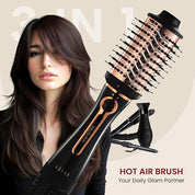 MakeMeeBold 3-in-1 Hot Air Brush | Hair Dryer, Straightener & Volumizer | 1.5-Inch Barrel | 1200W Blow Dryer Brush with Ceramic Coating | For All Hair Types | Gifts for woman (Black - Rose Gold)
