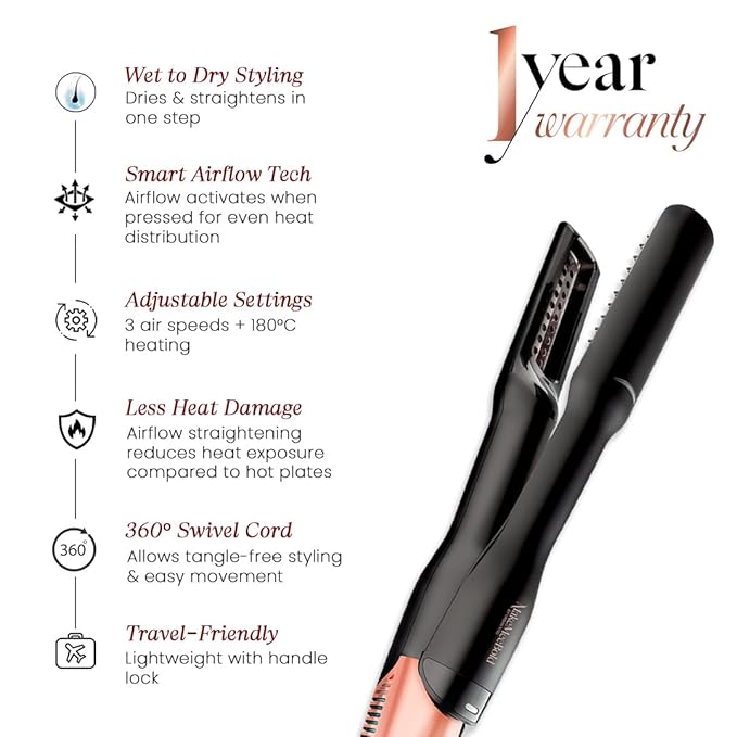 Make Mee Bold Wet to Straight Air Brush | 1200W Wet to Dry Hair Straightener with Smart Airflow | 1.4” Ceramic Plates & Teeth | 3 Air Speed Settings | Air Straightener for Hair, Gifts for woman