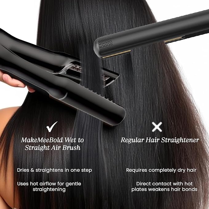 Make Mee Bold Wet to Straight Air Brush | 1200W Wet to Dry Hair Straightener with Smart Airflow | 1.4” Ceramic Plates & Teeth | 3 Air Speed Settings | Air Straightener for Hair, Gifts for woman