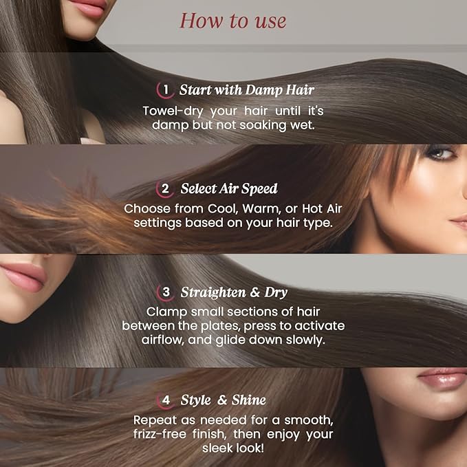 Make Mee Bold Wet to Straight Air Brush | 1200W Wet to Dry Hair Straightener with Smart Airflow | 1.4” Ceramic Plates & Teeth | 3 Air Speed Settings | Air Straightener for Hair, Gifts for woman