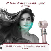 MakeMeebold Make Mee Bold Swift High-Speed Hair Dryer | 110,000 RPM Motor | 3X Faster Drying | 4 Modes with AI Smart Heat Control | Lightweight & Quiet Hair Dryer with Magnetic Concentrator | Frizz-Free Shine | Gifts for woman