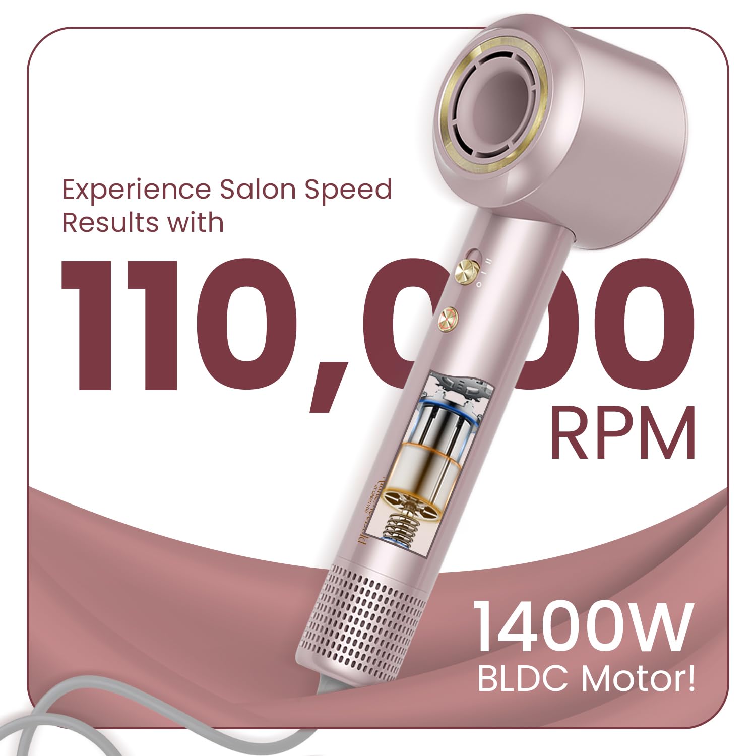MakeMeebold Make Mee Bold Swift High-Speed Hair Dryer | 110,000 RPM Motor | 3X Faster Drying | 4 Modes with AI Smart Heat Control | Lightweight & Quiet Hair Dryer with Magnetic Concentrator | Frizz-Free Shine | Gifts for woman