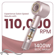 MakeMeebold Make Mee Bold Swift High-Speed Hair Dryer | 110,000 RPM Motor | 3X Faster Drying | 4 Modes with AI Smart Heat Control | Lightweight & Quiet Hair Dryer with Magnetic Concentrator | Frizz-Free Shine | Gifts for woman
