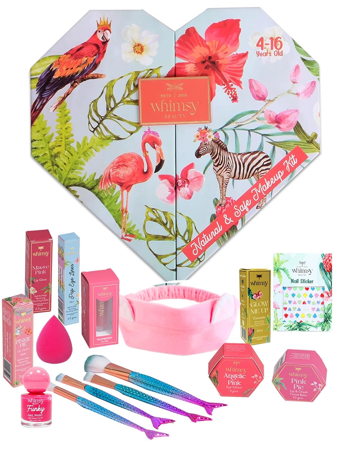 Whimsy Beauty Organic & Safe Make U Pretty Makeup Kit| Safe, Non-Toxic Beauty Set for Girls & Teens | Eye Glitter, Lip Cheek Tint, Lip Gloss,Eye Liner, Nail Paint and Mermaid Brushes