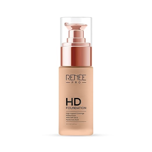 RENEE PRO HD Full Coverage Liquid All Skin Type Foundation - Ceder, Seamless HD Coverage with Matte Finish | SPF30 | Weightless & Long Lasting | Enriched Aloe, Coffee, Chamomile & Vitamin E, 30 Ml